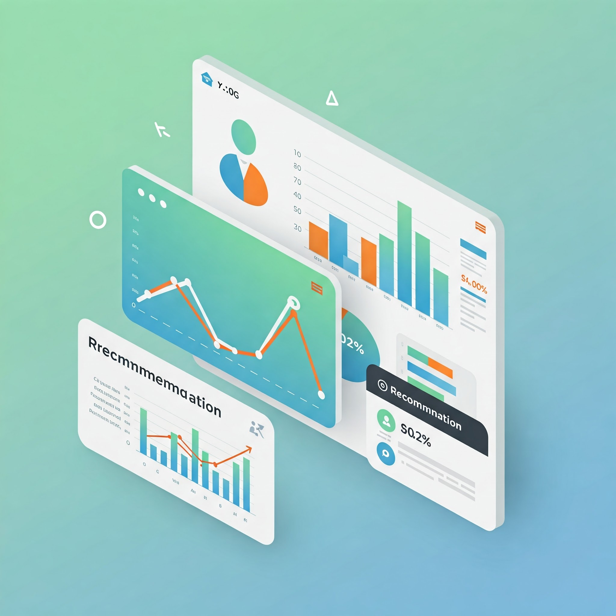 An illustration of personalized data analysis, with graphs, charts, and a user interface showing tailored recommendations.