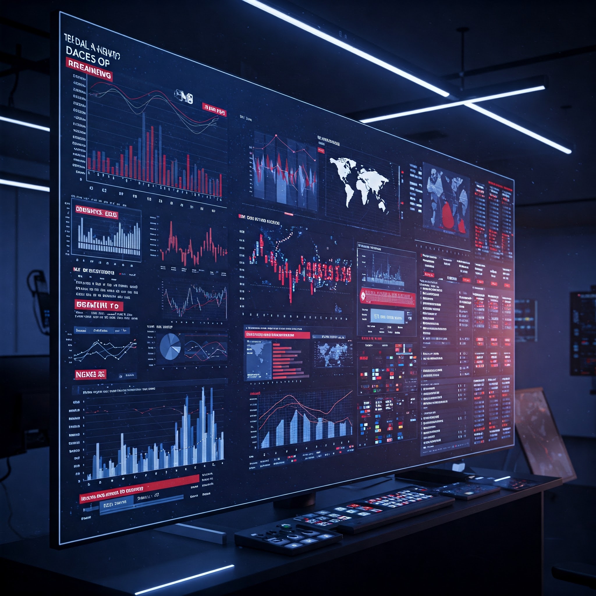 A dynamic visualization of real-time data access, showing streaming data, news tickers, and live updates.